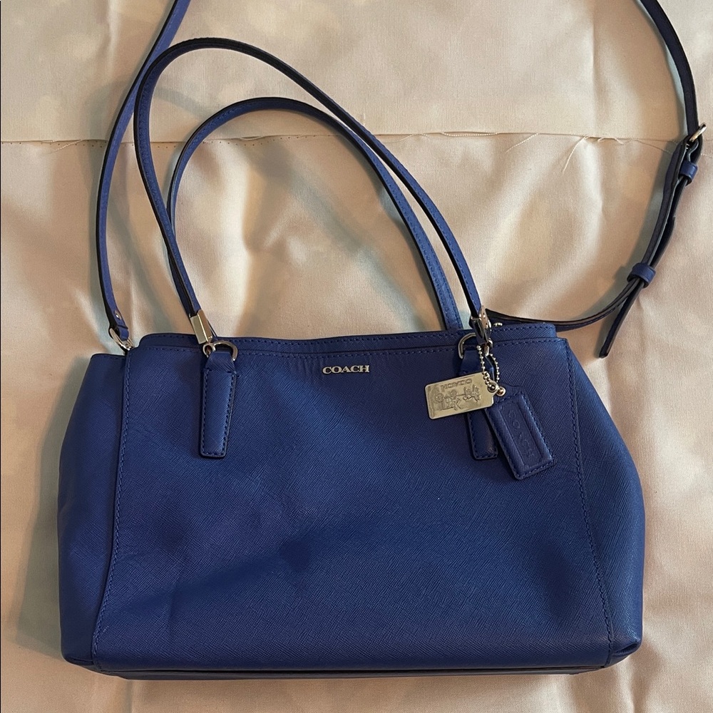 COACH Blue Leather Tote with Detachable Crossbody Strap